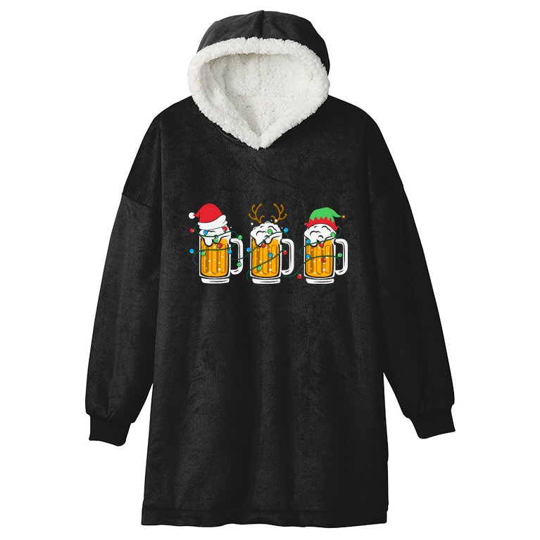 Beer Christmas Santa Reinbeer Xmas Light Xmas Holiday Hooded Wearable Blanket