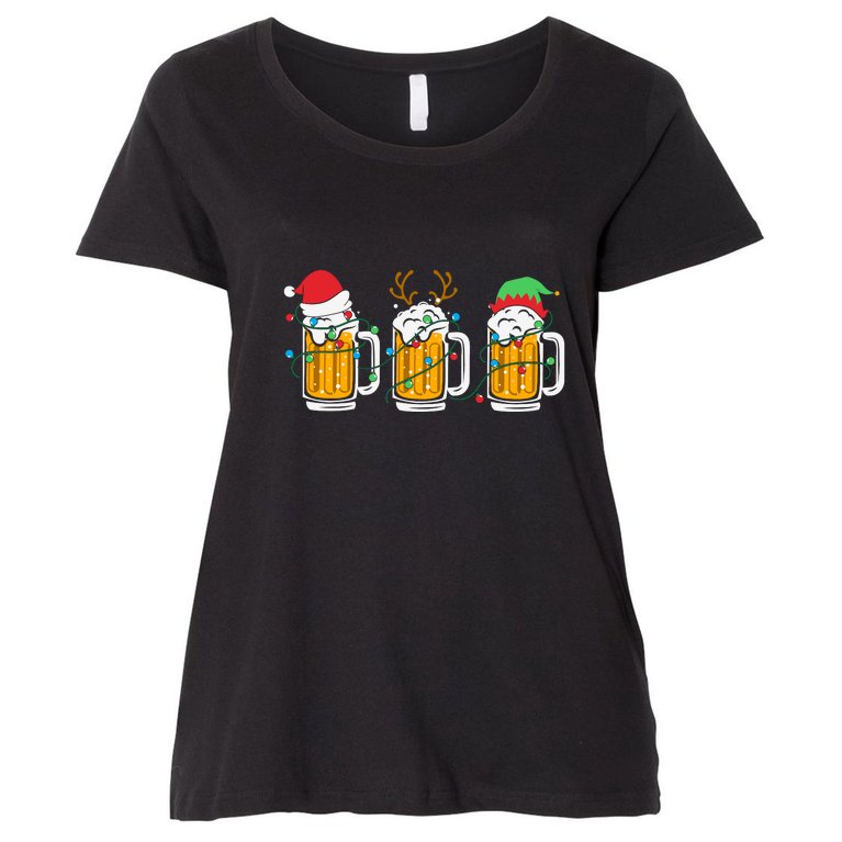 Beer Christmas Santa Reinbeer Xmas Light Xmas Holiday Women's Plus Size T-Shirt
