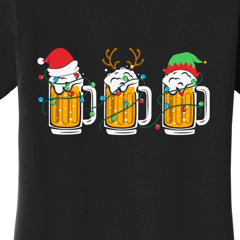Beer Christmas Santa Reinbeer Xmas Light Xmas Holiday Women's T-Shirt
