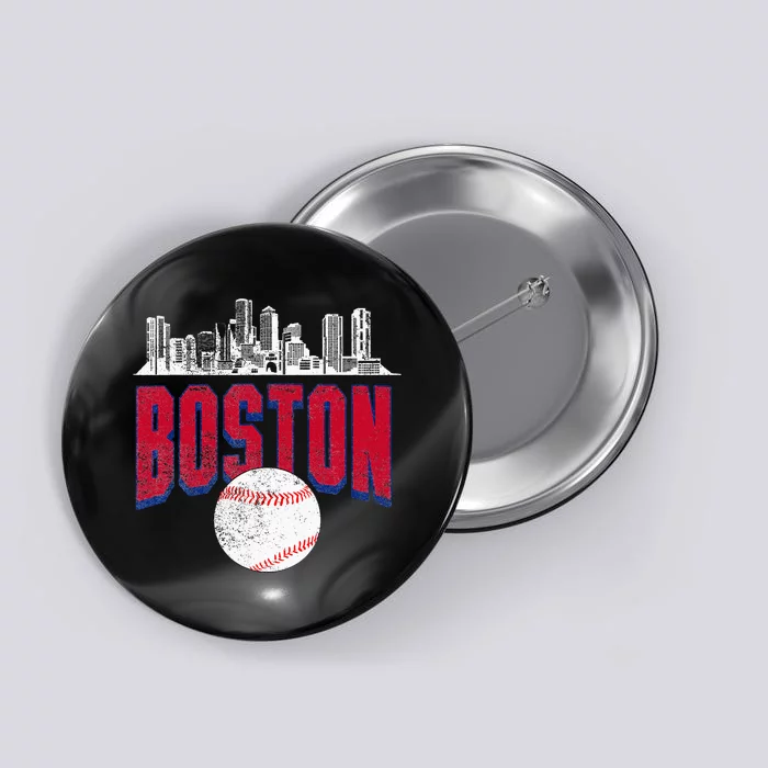 Boston City Skyline Retro Boston Baseball Vintage Button