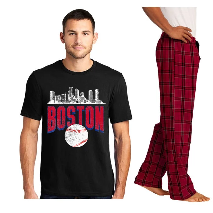 Boston City Skyline Retro Boston Baseball Vintage Pajama Set