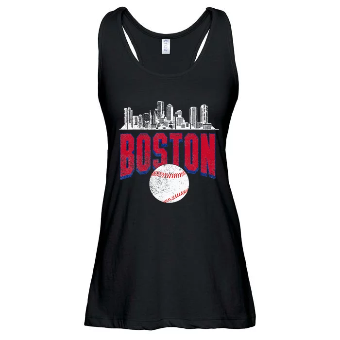 Boston City Skyline Retro Boston Baseball Vintage Ladies Essential Flowy Tank