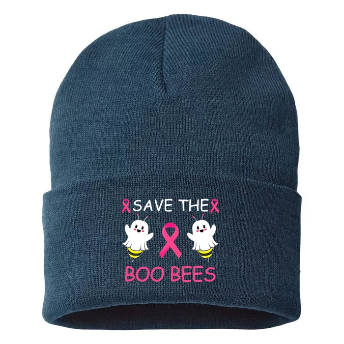 Breast Cancer Save The Boo Bees Halloween Sustainable Knit Beanie