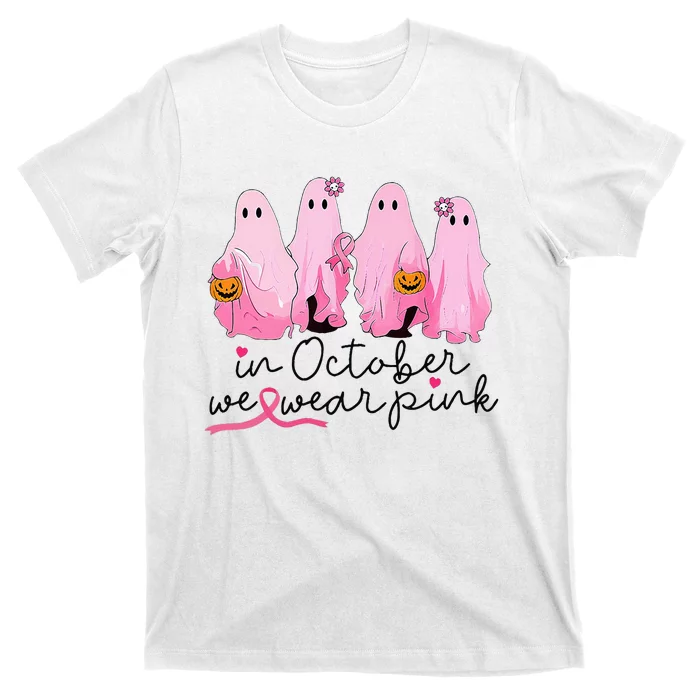 Breast Cancer Support Squad In October We Wear Pink Ghosts T-Shirt