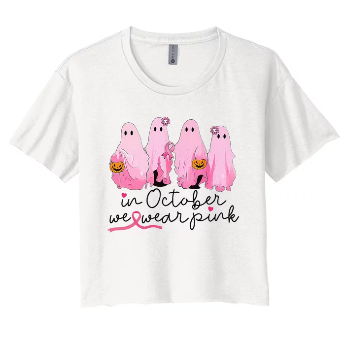 Breast Cancer Support Squad In October We Wear Pink Ghosts Women's Crop Top Tee