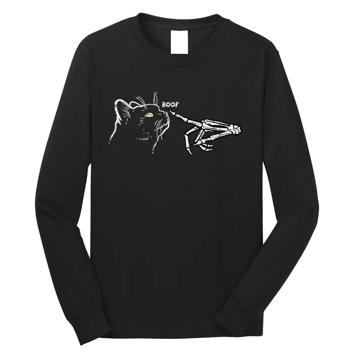 Black Cat Skeleton Hand Boop Halloween Pet Women Long Sleeve Shirt