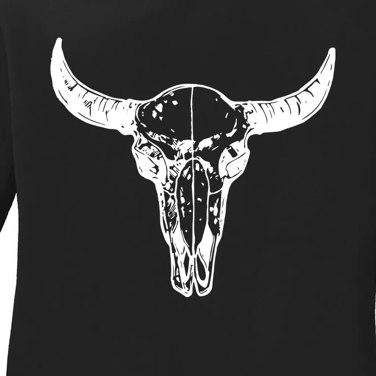 Boho Cow Skull Wild West Western Ladies Long Sleeve Shirt