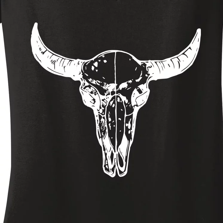 Boho Cow Skull Wild West Western Women's V-Neck T-Shirt