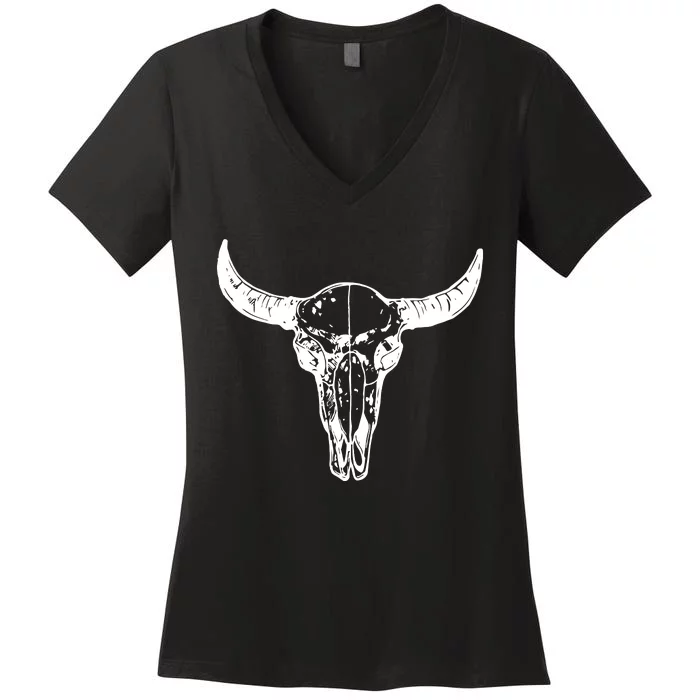 Boho Cow Skull Wild West Western Women's V-Neck T-Shirt