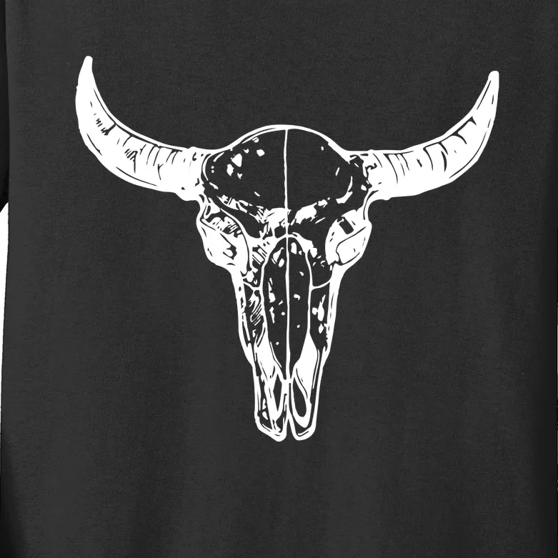 Boho Cow Skull Wild West Western Kids Long Sleeve Shirt