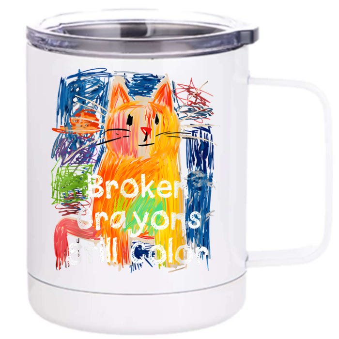 Broken Crayons Still Color Cat Teacher Front & Back 12oz Stainless Steel Tumbler Cup