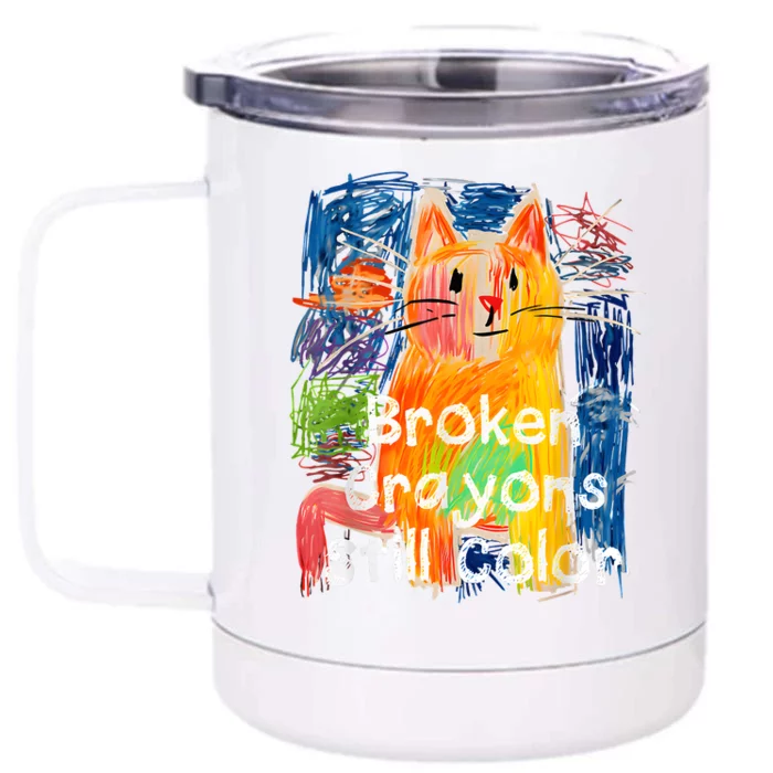 Broken Crayons Still Color Cat Teacher Front & Back 12oz Stainless Steel Tumbler Cup