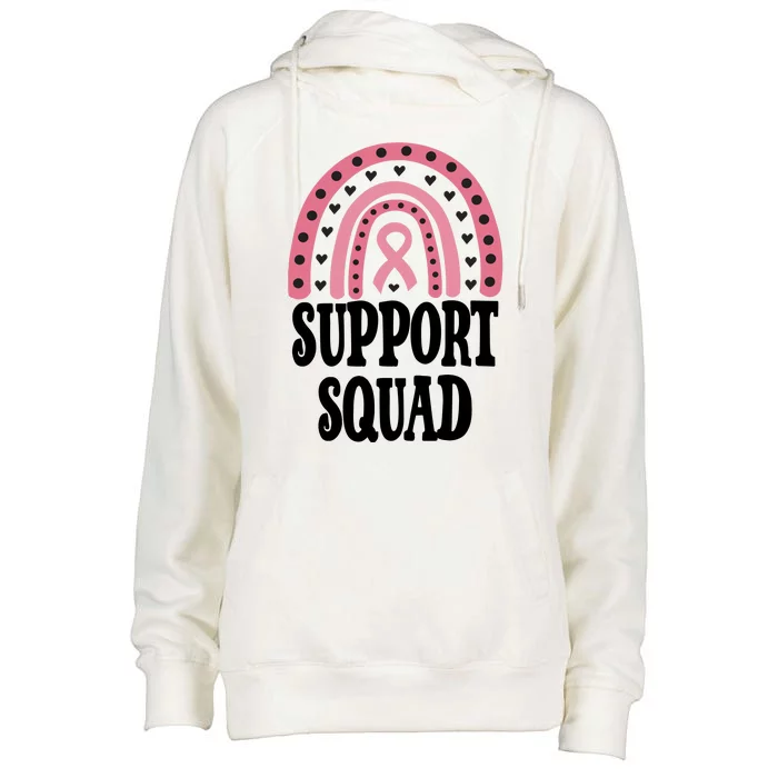 Breast Cancer Support Squad Rainbow Ribbon Womens Funnel Neck Pullover Hood