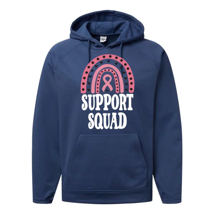 Breast Cancer Support Squad Rainbow Ribbon Performance Fleece Hoodie