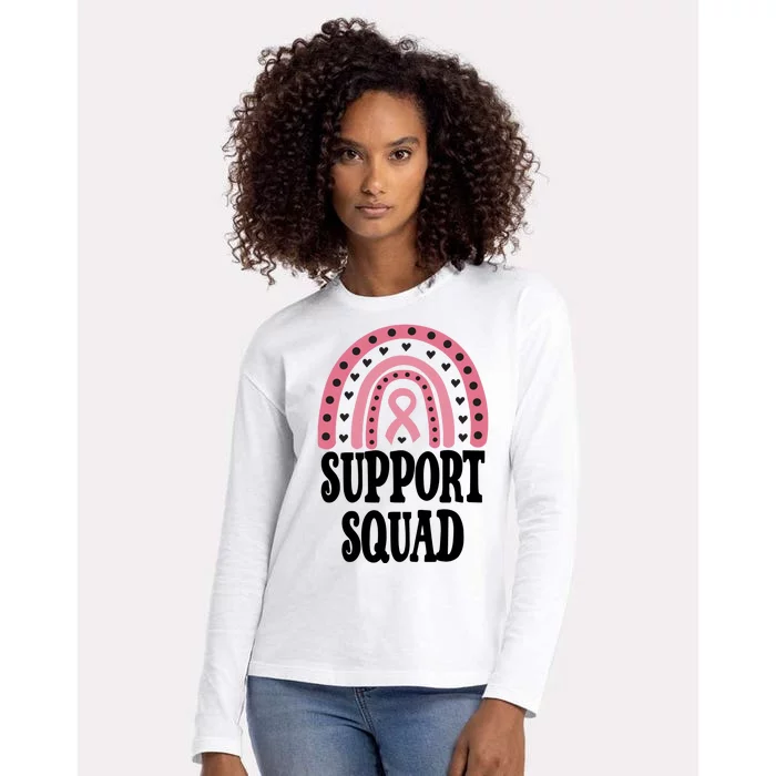 Breast Cancer Support Squad Rainbow Ribbon Womens Cotton Relaxed Long Sleeve T-Shirt