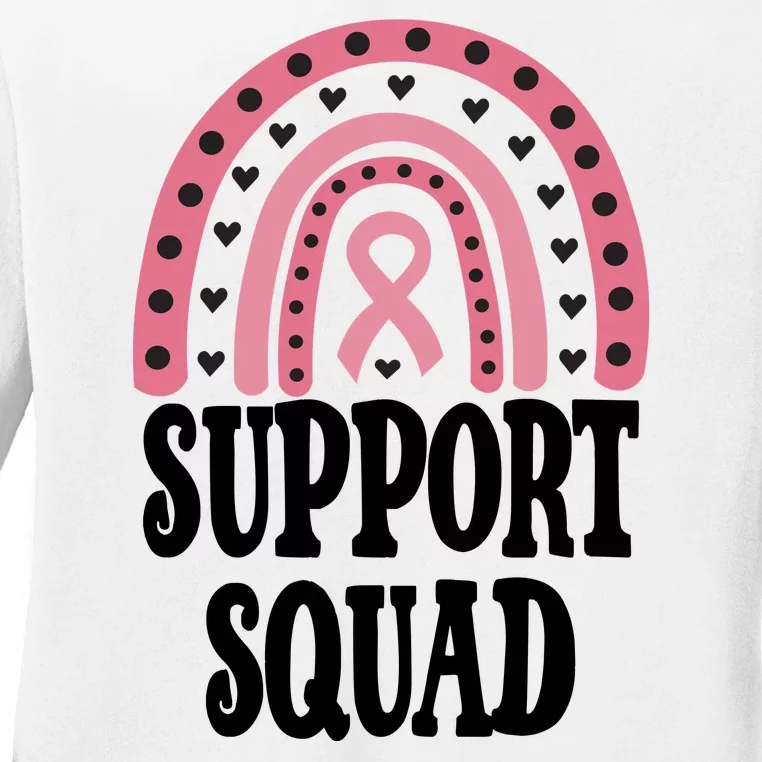 Breast Cancer Support Squad Rainbow Ribbon Ladies Long Sleeve Shirt