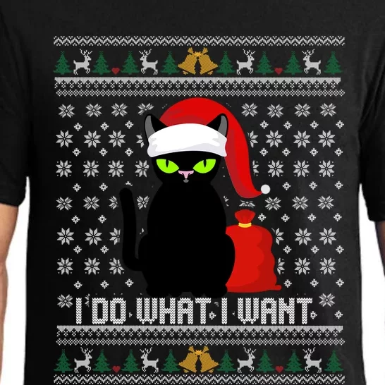 Black Cat Santa Hat I Do What I Want Ugly Christmas Sweater Gift Pajama Set