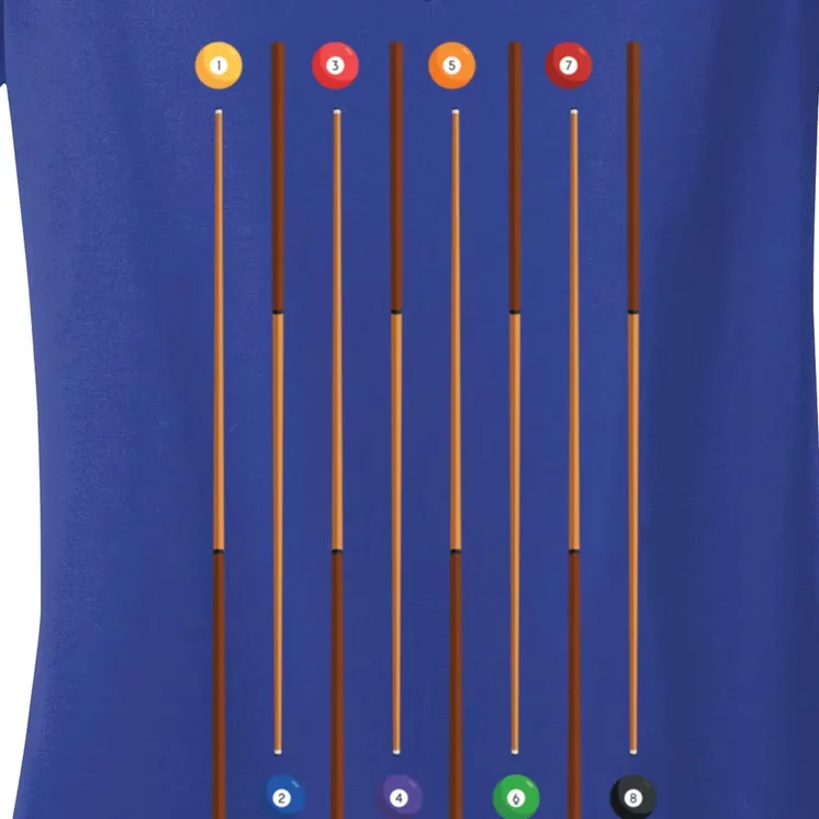 Biliard Cue Stick And 8 Pool Balls Awesome Game Cute Gift Women's V-Neck T-Shirt