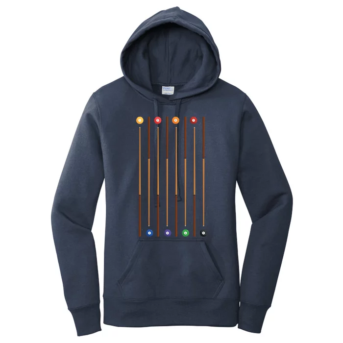 Biliard Cue Stick And 8 Pool Balls Awesome Game Cute Gift Women's Pullover Hoodie