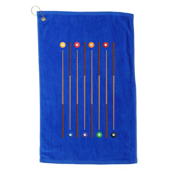 Biliard Cue Stick And 8 Pool Balls Awesome Game Cute Gift Platinum Collection Golf Towel