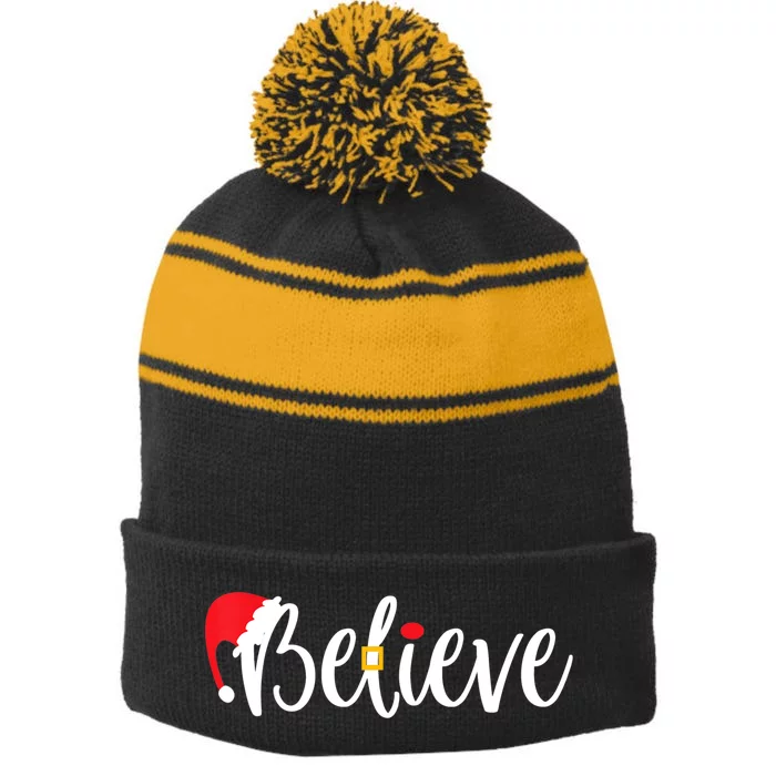 Believe Christmas Shirt Believe Santa TShirt Stripe Pom Pom Beanie