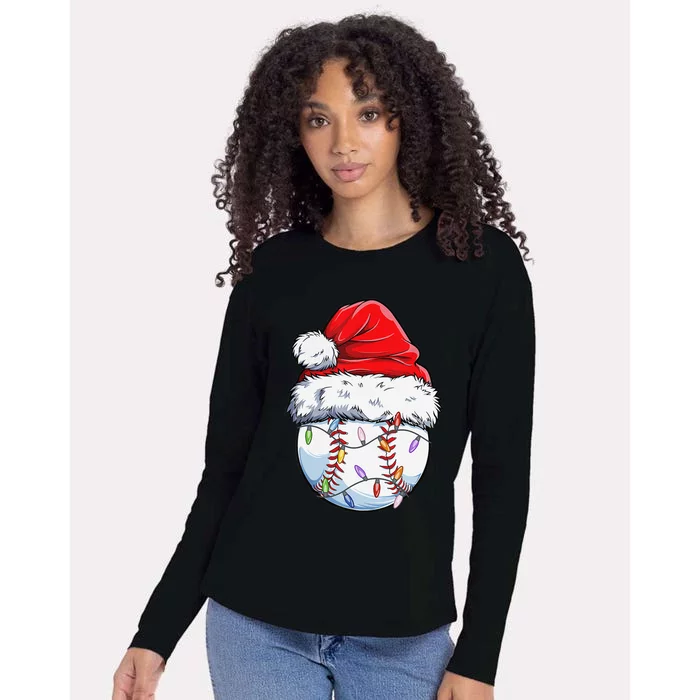 Baseball Christmas Santa Hat Funny Baseball Xmas Holiday Womens Cotton Relaxed Long Sleeve T-Shirt