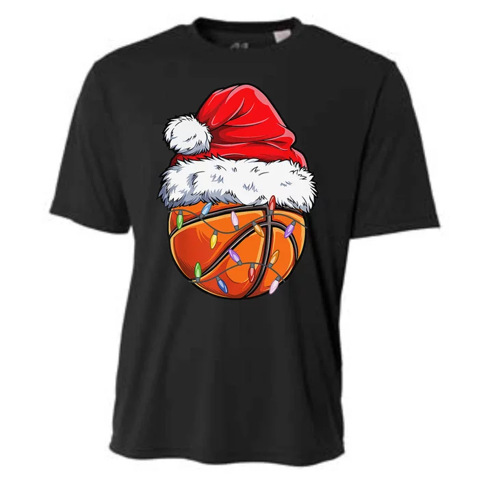 Basketball Christmas Santa Hat Funny Basketball Xmas Cooling Performance Crew T-Shirt