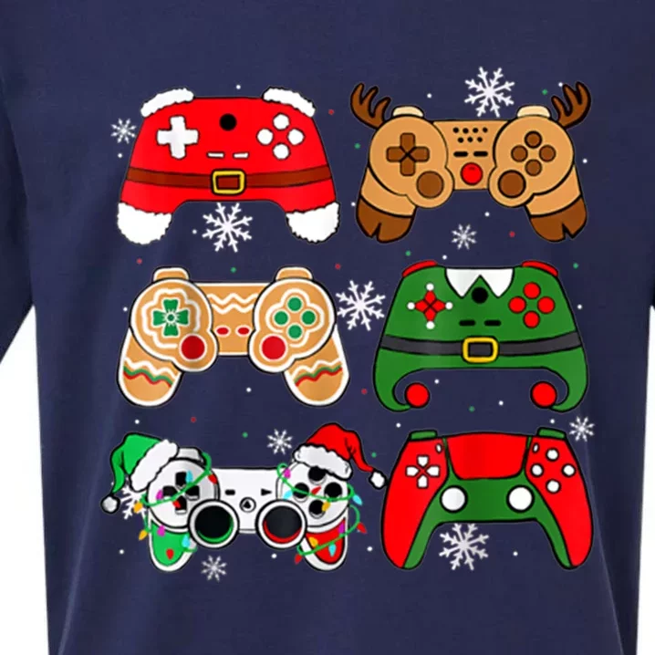 Boy Christmas Santa Elf Gaming Controllers Gamer Xmas Sueded Cloud Jersey T-Shirt