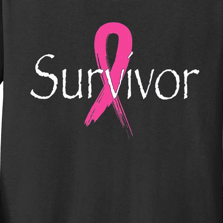 Breast Cancer Survivor Pink Ribbon Awareness Month Kids Long Sleeve Shirt