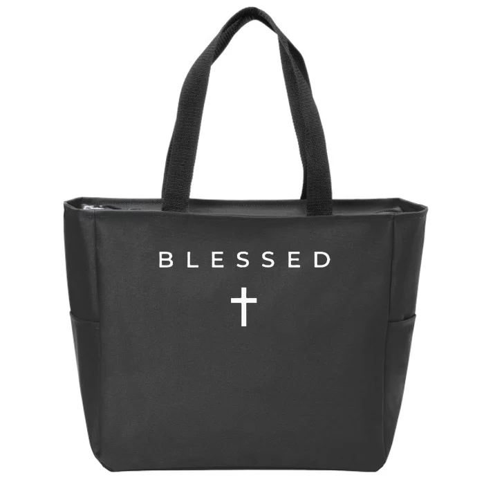 Blessed Cross Subtle Christian Minimalist Religious Faith Zip Tote Bag