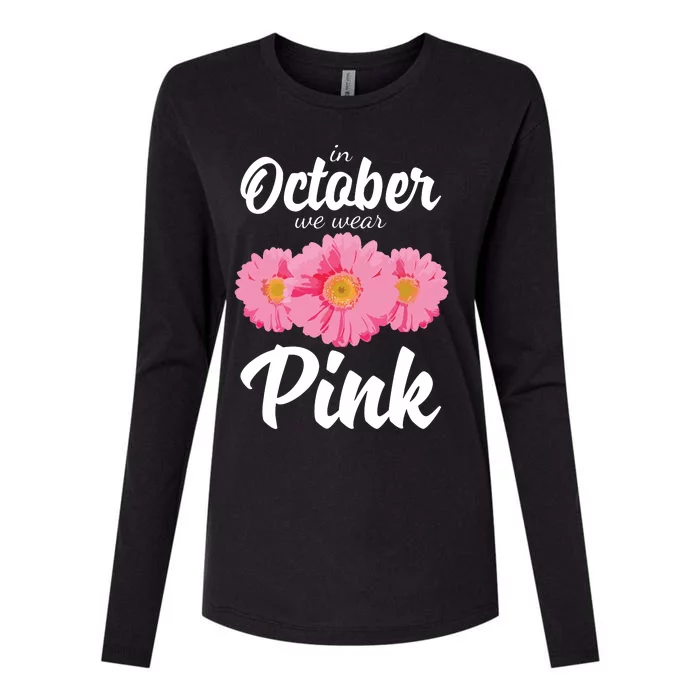 Breast Cancer Shirts Women Daisy In October We Wear Pink Womens Cotton Relaxed Long Sleeve T-Shirt