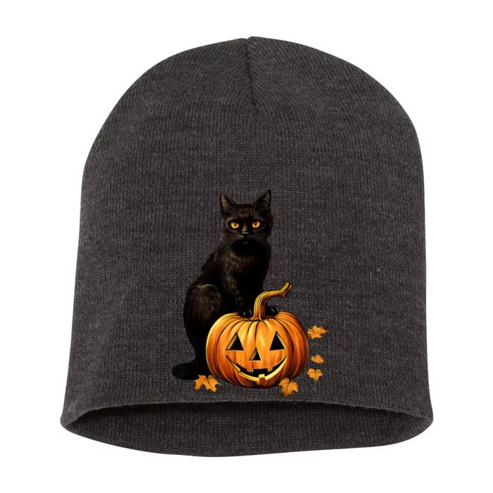 Black Cat Scary Halloween Pumpkin Costume Gift Short Acrylic Beanie