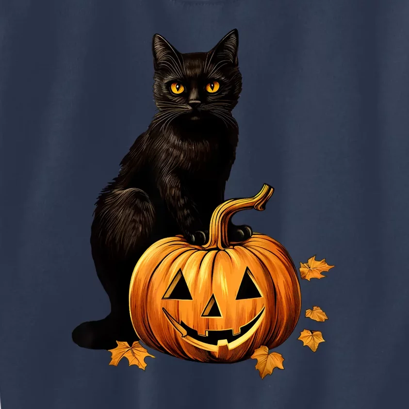 Black Cat Scary Halloween Pumpkin Costume Gift Kids Sweatshirt