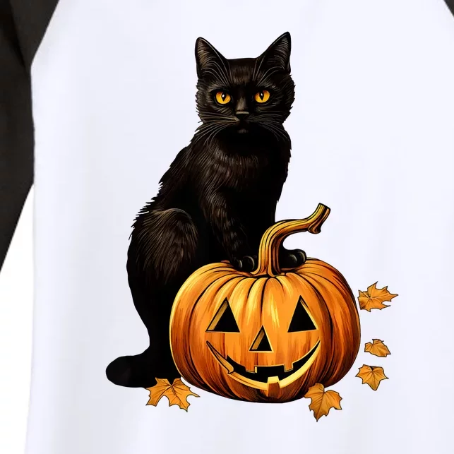 Black Cat Scary Halloween Pumpkin Costume Gift Women's Tri-Blend 3/4-Sleeve Raglan Shirt