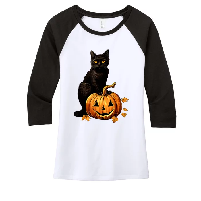 Black Cat Scary Halloween Pumpkin Costume Gift Women's Tri-Blend 3/4-Sleeve Raglan Shirt