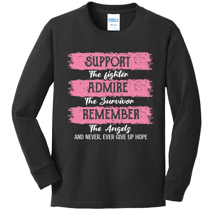 Breast Cancer Support Admire Honor Breast Cancer Awareness Kids Long Sleeve Shirt