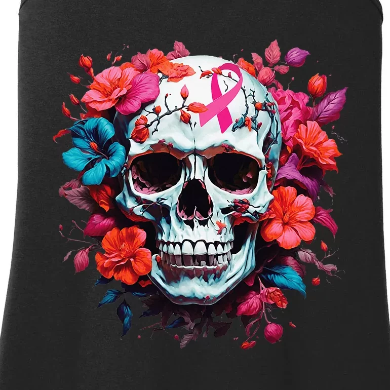 Breast Cancer Skull For Women Sugar Skull Pink Ribbon Ladies Essential Tank