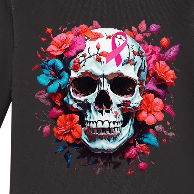 Breast Cancer Skull For Women Sugar Skull Pink Ribbon Baby Long Sleeve Bodysuit