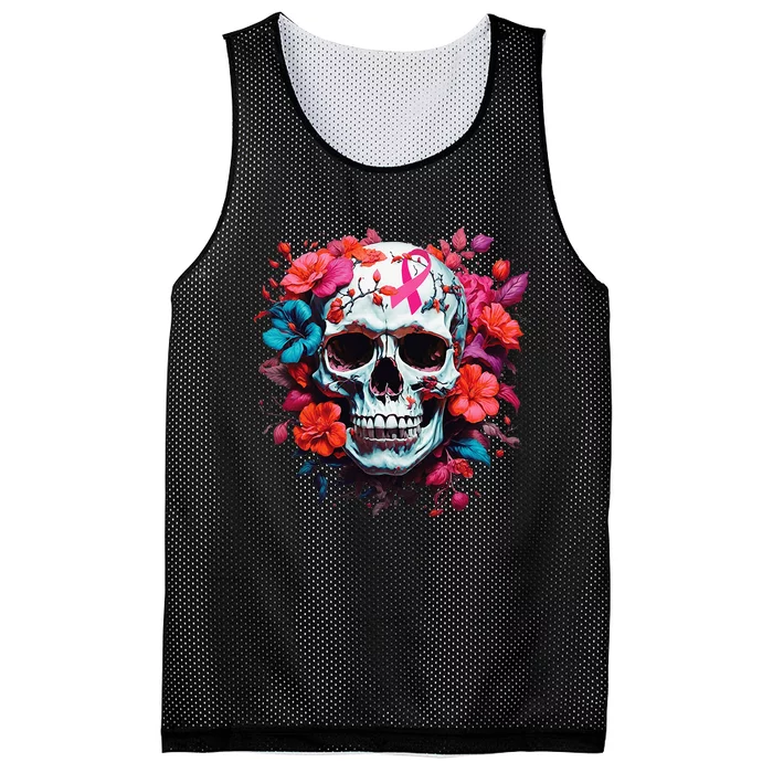 Breast Cancer Skull For Women Sugar Skull Pink Ribbon Mesh Reversible Basketball Jersey Tank