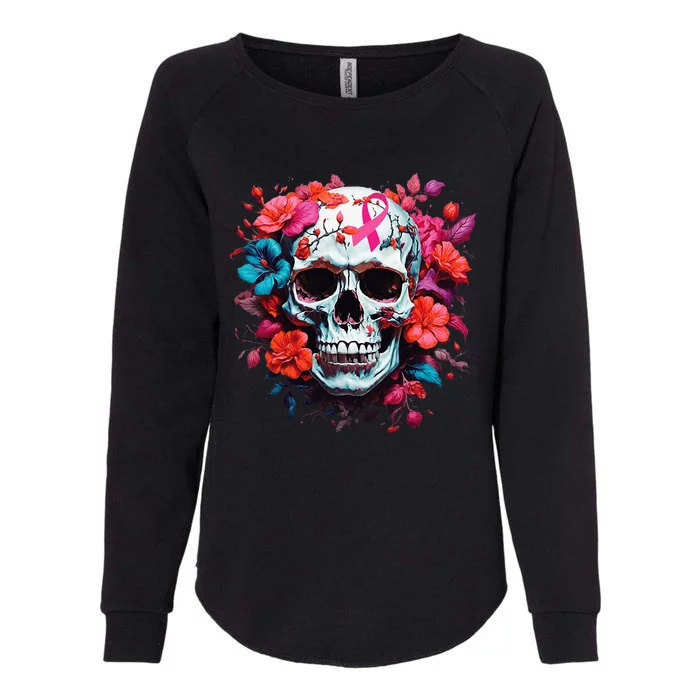 Breast Cancer Skull For Women Sugar Skull Pink Ribbon Womens California Wash Sweatshirt