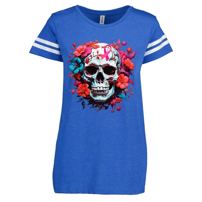 Breast Cancer Skull For Women Sugar Skull Pink Ribbon Enza Ladies Jersey Football T-Shirt