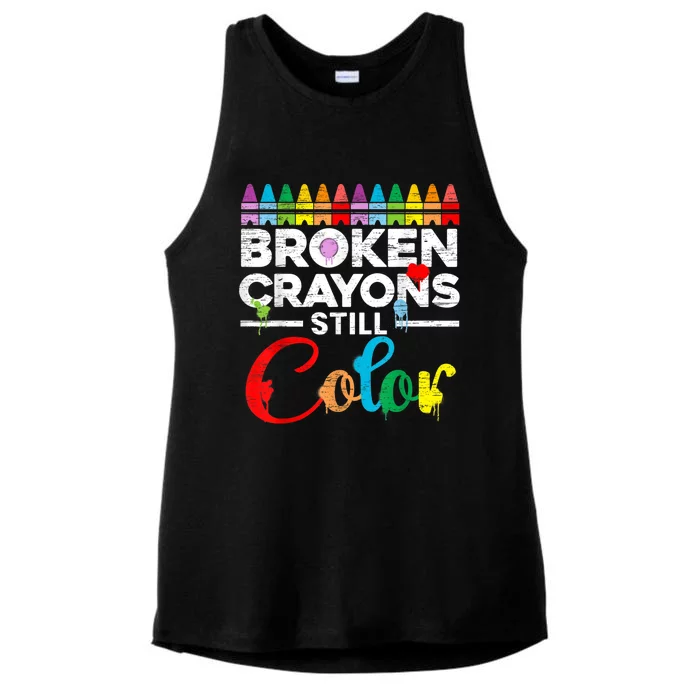 Broken Crayons Still Color Mental Health Awareness Supporter Ladies Tri-Blend Wicking Tank