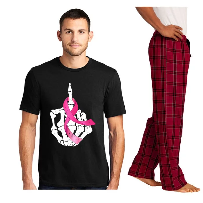 Breast Cancer Skeleton Hand Fuck Pink Funny Awareness Pajama Set