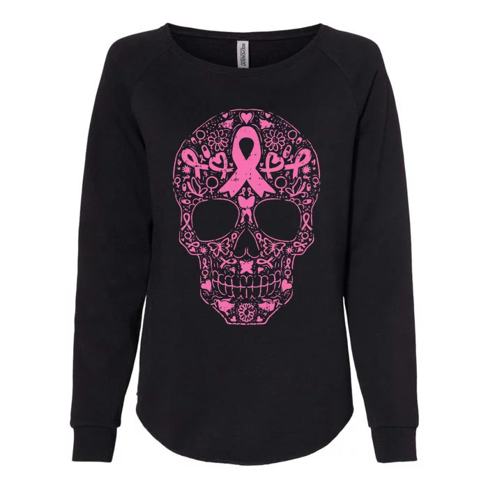 Breast Cancer Sugar Skull Pink Ribbon Calavera Womens California Wash Sweatshirt