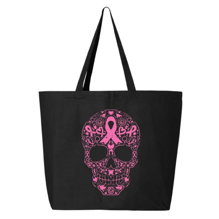 Breast Cancer Sugar Skull Pink Ribbon Calavera 25L Jumbo Tote