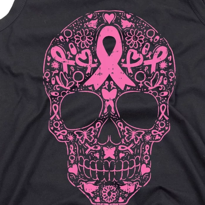 Breast Cancer Sugar Skull Pink Ribbon Calavera Tank Top