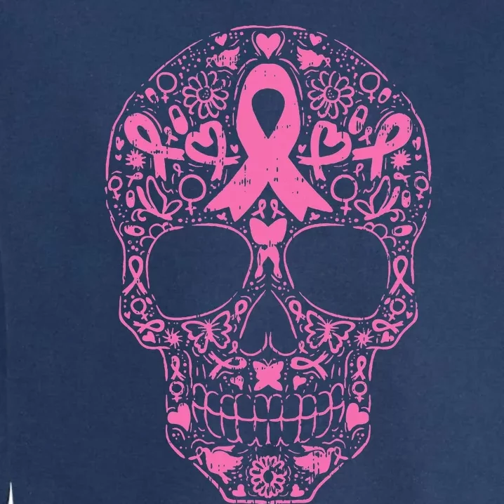 Breast Cancer Sugar Skull Pink Ribbon Calavera Garment-Dyed Sweatshirt