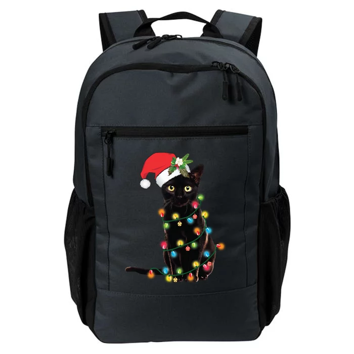 Black Cat Santa Tangled Up In Christmas Lights Cute Gift Daily Commute Backpack