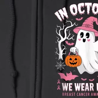 Breast Cancer Support Squad In October We Wear Ghosts Full Zip Hoodie