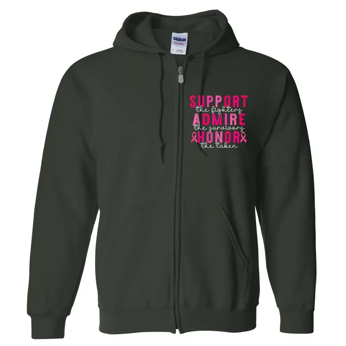 Breast Cancer Support Admire Honor Breast Cancer Awareness Full Zip Hoodie